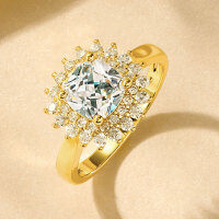 Metal Diamond Ring Flash Elegance Niche Design Cross-Border Wholesale-Sparkling Luxury Diamond Ring [K Yellow]  US Size 7