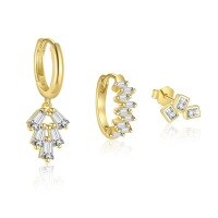 wholesale S925 Sterling Silver Geometric Square Minimalist Stud Earrings For Women, Light Luxury With Sparkling Zirconia, Versatile Fashion。-Single three-piece set 925 silver