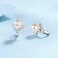 wholesale PT950 gold-plated S925 silver freshwater pearl ear clips with moissanite, high-end style, hot-selling ready for wholesale-0-2