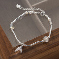 wholesale S925 Sterling Silver Textured Mermaid Moonstone Pearl Wave Bracelet for Women, Small Batch Design S6418-0-2