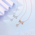 wholesale 925 Sterling Silver Bow with Petal Pendant Necklace, Women's Minimalist Design, High-End Versatile Elegant Collarbone Chain Jewelry-0-0