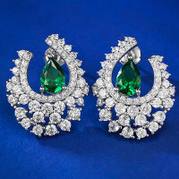 wholesale S925 Sterling Silver Ice Crystal Flower Earrings for Women, Light Luxury Style Drop Earrings, High-End Ear Accessories, Christmas New Arrival by Mu Jing Jewelry-E400 Green Diamond 925 Silver