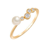 wholesale S925 silver plated with 14K gold, Dunli Jewelry French vintage gentle style irregular pearl white zircon ring-Pearl White Zirconium Irregular Ring Mido No. 7