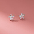 wholesale S925 Sterling Silver Five-Petal Floral Earrings with Diamond Accents, Hollow-Out Design, Versatile Sweet Style Studs M05589-0-3