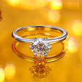 wholesale 18K Gold Plated S925 Sterling Silver 1 Carat Six-Prong Moissanite Ring, Hand-Tied Floral Bridal Set-0-2