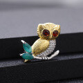 wholesale 925 Silver Designer Owl Brooch Pendant Two-Way Design High-End Natural Gemstone Necklace Pendant-0-1