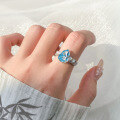 wholesale S925 Sterling Silver Fresh and Sweet Ins Style Designed Inlaid Diamond Ginkgo Blue Gourd Ring R02743-0-1