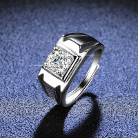 925 Sterling Silver 1ct Moissanite Classic Six-Prong Men's Ring Live Stream Hit-1 carat (empty setting)  Adjustable opening