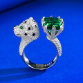 wholesale S925 Silver Plated Ring High Carbon Diamond Leopard Series Simulated Emerald 8*10mm Leopard Ring Loop for Dropshipping-0-1