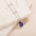 wholesale S925 Sterling Silver Designer Chain with 69ct Royal Blue Lab-Created Sapphire Pear-Shaped Pendant Necklace-0-1