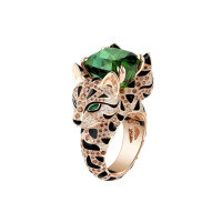 wholesale 925 Silver Gold Plated Ring with High Carbon Diamond, Double-Headed Leopard Cat Design, Muzo Green, Hot-Selling Jewelry, Versatile Women's Ring-Synthetic Green Tourmaline  130 catties or less US size 8 (Hong Kong size 16-17 EU size 57) Ring length approximately 57mm