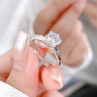 wholesale Metal material first, cross-border hit imitation moissanite ring women's ring setting moissanite jewelry zircon ring diamond ring wedding ring couple's matching set-JZ010211 Opening adjustable