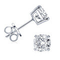 925 Sterling Silver Square Double Prong Single Stone D Color Moissanite Earrings-0-4
