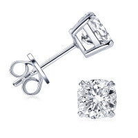 925 Sterling Silver Square Double Prong Single Stone D Color Moissanite Earrings-Double-claw square stud earrings [White Gold] - 1.5 carats  925 Silver