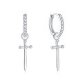 wholesale S925 Sterling Silver Dagger Ear Hoop Cross Zircon Ear Clasp Ins Light Luxury High-End European and American Cross-Border Jewelry-0-4