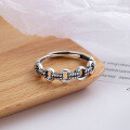 wholesale S925 Sterling Silver Trendy Hip-Hop Street Style Circle Chain Texture Contrast Personality Open-End Ring-0-1