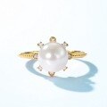 wholesale S925 Sterling Silver Fashionable Autumn Winter New Pearl Anemone Ring for Women, Niche Wholesale Accessories-0-2