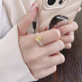 wholesale S925 Silver Fashion Korean Japanese Twist Pattern Gold Flower Personality Temperament Minimalist Style Trendy Versatile Open Ring-0-3