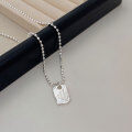 wholesale S925 Sterling Silver English Square Pendant Small Bead Necklace for Women, Summer Minimalist Luxury Advanced Letter Collarbone Chain-0-3