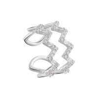 wholesale S925 sterling silver wave-pattern hollow-out diamond-inlaid open ring for women, Korean-style niche luxury with a high-end feel-Platinum [No. 15/Adjustable]>Opening adjustable