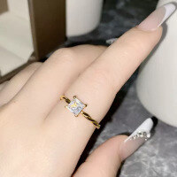 wholesale S925 Silver New Twist Princess Square Ring for Women Wedding Band Ins Minimalist Style-White Zirconium No. 9