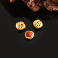 wholesale S925 gold-plated silver with natural red agate and zirconia inlaid square red agate through-hole accessories for DIY handmade jewelry-0-2