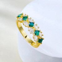 wholesale S925 Silver Women's Fashion Colored Gemstone Synthetic Emerald Ring, Daily Wear Alternative Elegant Row Ring-R790 Green Diamond No. 5