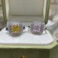 wholesale Classic Double Halo Square Setting 6mm Square 12 Carat Pink Diamond Yellow Diamond Ice Flower Cut Ring for Women's Daily Wear-0-0
