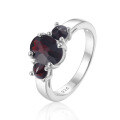 wholesale S925 sterling silver classic oval-shaped natural gemstone ring with garnet and interchangeable accent stones-0-4