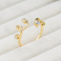 wholesale S925 Silver Plated 14K Gold New French Romantic Minimalist Line Design Adjustable Open Blue Topaz Ring-0-3