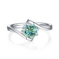 wholesale S925 Silver Green Moissanite 1 Carat Light Arm Angel's Kiss Ring with GRA Certificate Light Luxury Gemstone Ring-0-4