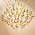 Gold-Plated Copper Crown Zircon Quartz Letter Pendant Necklace-0-2