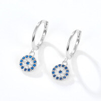 wholesale S925 Sterling Silver Round Evil Eye Hoop Earrings Geometric Trendy Retro Elegant Earrings-Platinum>925 silver
