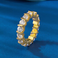 wholesale S925 Silver Gold-Plated Gear 4mm Round Diamond Row Ring, Hot-Selling on AliExpress for Cross-Border Sales-R1449 White Diamond and Gold Ring No. 7