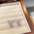 wholesale 925 Sterling Silver Bow Earrings with Pink Diamonds, Cute Ins Style, Fresh and Sweet Fashion Earrings, Hot Wholesale Item-0-1