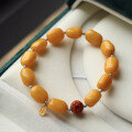 wholesale Metal material first Manufacturer wholesale natural chicken oil yellow old wax irregular shape about 10mm single strand bracelet amber full color chicken oil yellow bead bracelet-0-0