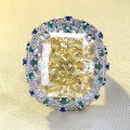 wholesale S925 Sterling Silver New ZHUO ZHI FAN Exquisite Inlaid Imported High Carbon Diamond Radiant Ice Flower Cut 14*16 Yellow Diamond Ring-0-0