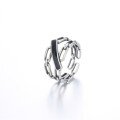 wholesale S925 chain double-layer hollow-out vintage black epoxy good luck adjustable ring-0-4