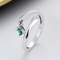 wholesale S925 sterling silver irregular geometric green zirconia ring, ins-style personalized luxury index finger ring-0-3