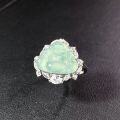wholesale S925 Sterling Silver Women's Natural Jadeite Buddha Adjustable Ring, Live Opening, Blue WaterJadeite Wholesale-0-4