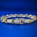 wholesale S925 Silver Heavy Craft New XO Row Diamonds Two-Tone Bracelet, European and American Retro Fashion Cross-Border Style-0-0
