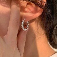 wholesale S925 Sterling Silver Crushed Silver Hoop Earrings with a High-End Feel, Simple and Elegant, Fashionably Super Sparkly, Versatile Stud Earrings-Sterling silver