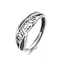wholesale S925 Sterling Silver Vintage Antique "Love You" English Double-Layer Hollow Open Ring for Women-0-4