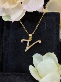 S925 Silver 18k Gold-Plated Moissanite Alphabet Pendant Necklace, DIY Gift.-V Gold