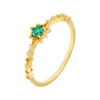 wholesale S925 Silver Plated 14K Gold with Lab-Grown Emerald, Minimalist Niche Luxury Style Ring for Daily Wear-Cultured Emerald Ring  Size 7