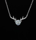 Sterling Silver Moose Necklace with Moissanite Pendant, Fashion Design-0-4