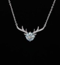Sterling Silver Moose Necklace with Moissanite Pendant, Fashion Design.-S925 sterling silver + 1-carat blue moissanite