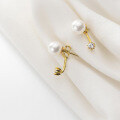 wholesale S925 Sterling Silver Rear Hook Earrings for Women, Sweet Shell Pearl Synthetic Pearl Earrings for Women, Single Diamond Jewelry G3061-0-1