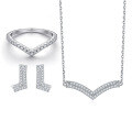 wholesale 925 Sterling Silver Three-Piece Jewelry Set with Single Row Diamond Zircon L Letter Stud Earrings, Heart-Shaped Love Ring, and Wheat Chain Necklace-0-0
