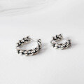wholesale S925 Sterling Silver Korean Style Elegant Textured Earrings with Distressed Retro Chain Design and Twist Ear Clips-0-1
